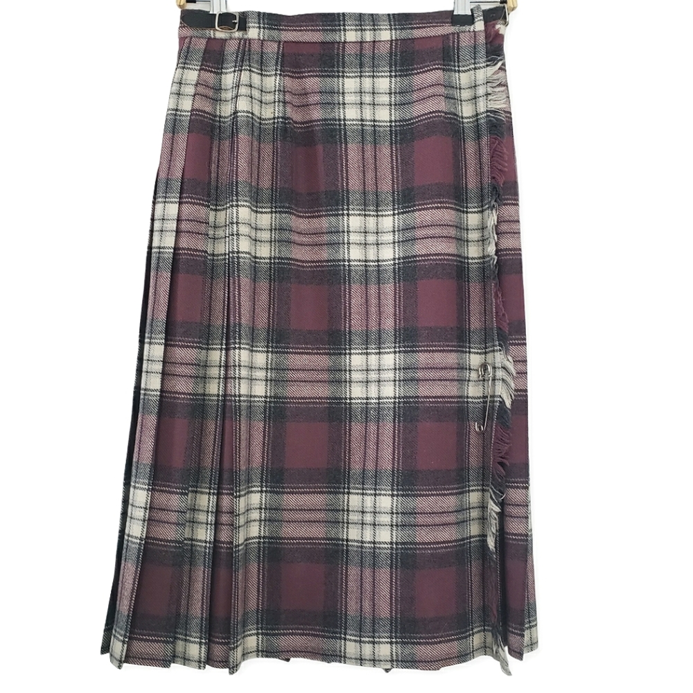 EUC Vintage Pitlochry Knitwear Scotland 100% Wool Wrap Skirt Plaid Multicolor